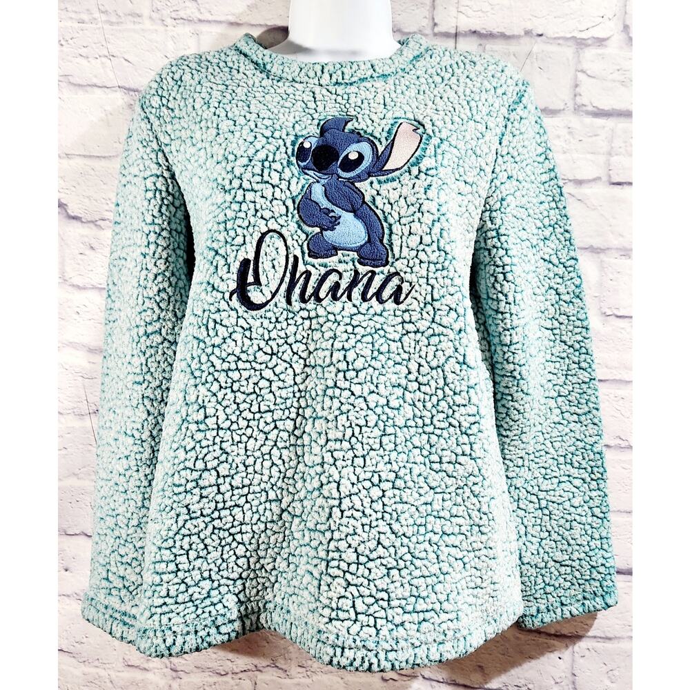 Disney Turquoise Green Stitch Ohana Faux Fur Sleepwear Top Small Soft